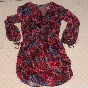 Amanda Uprichard Red and Blue Floral Long Sleeve Dress
